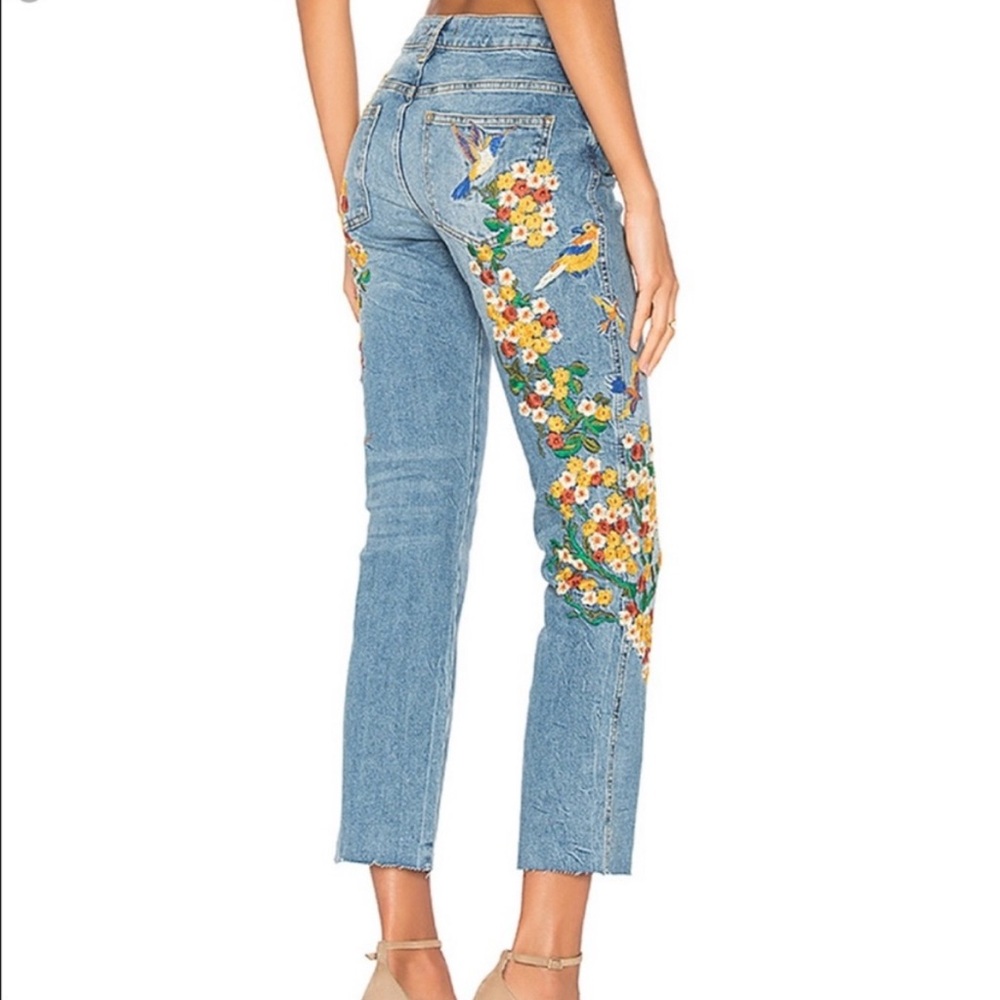 Free People Floral Embroidery Ankle Cropped Jeans Size 24